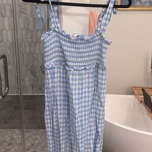 Reformation Light Blue & White Gingham Smocked Dress